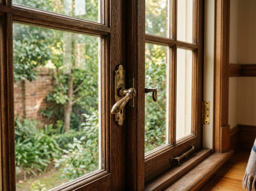 Hardware fitted to timber window 20260914071123